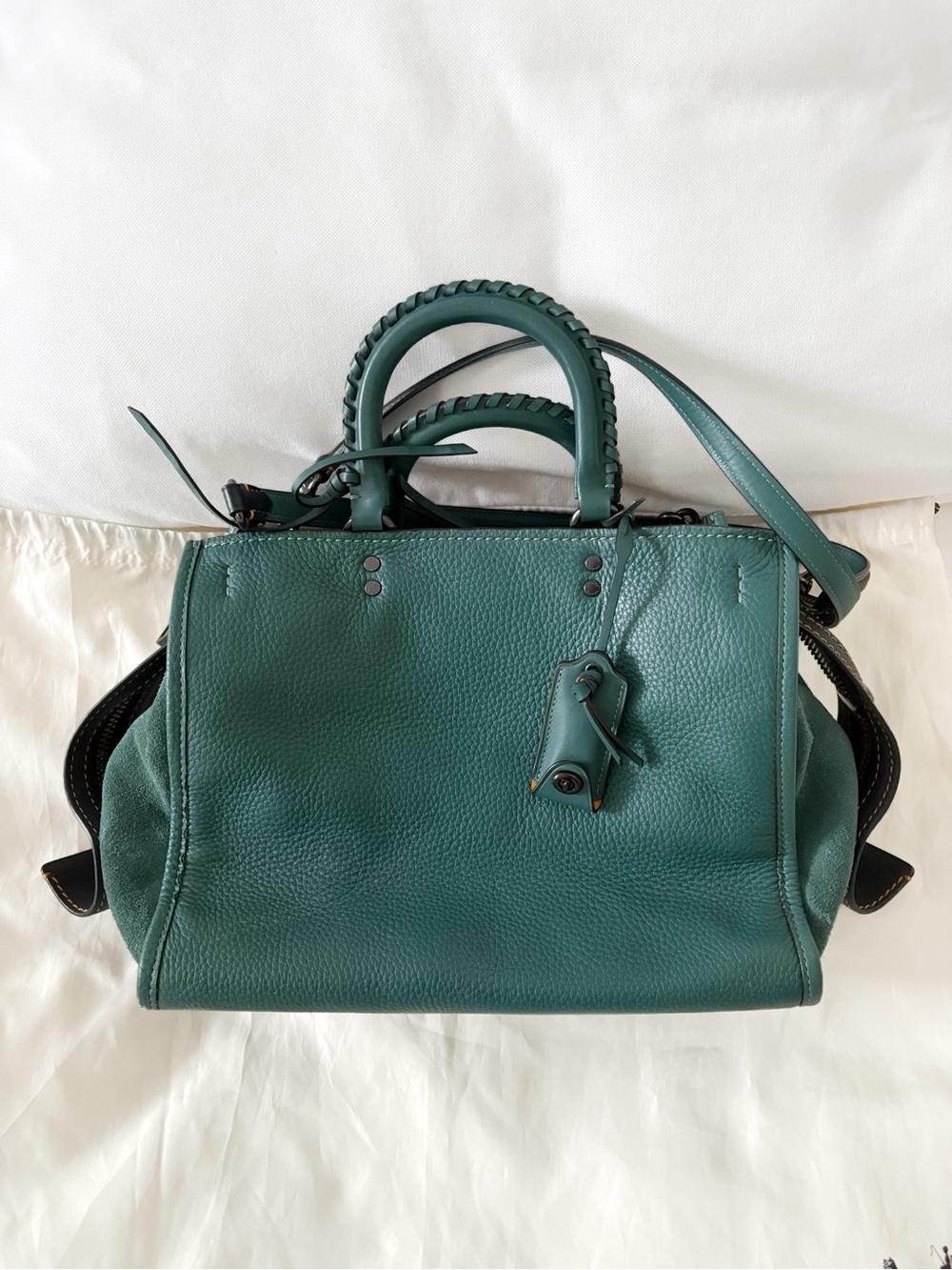 RARE Coach Rogue 30 Whipstitch Forest Green Satchel